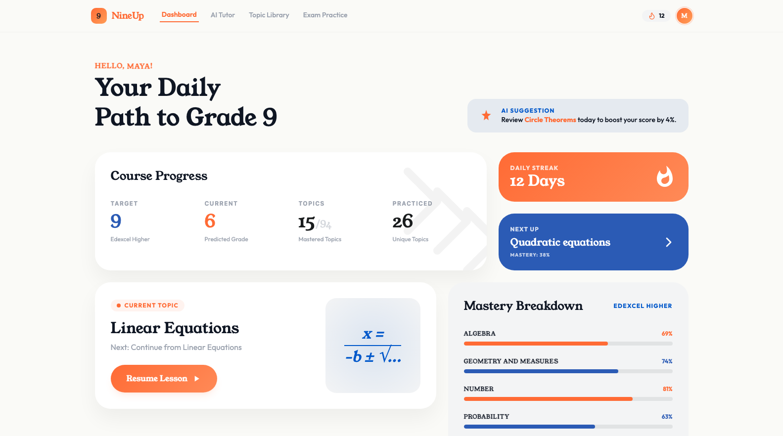 NineUp dashboard